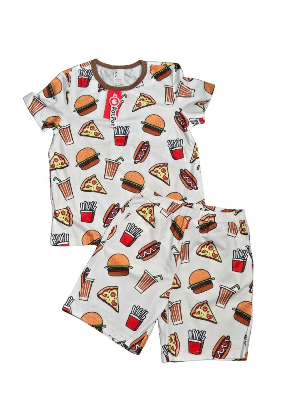 NWT | Kids Fast Food Pizza Burger Fries Graphic Short Sleeve Pajama Set | 6/7y